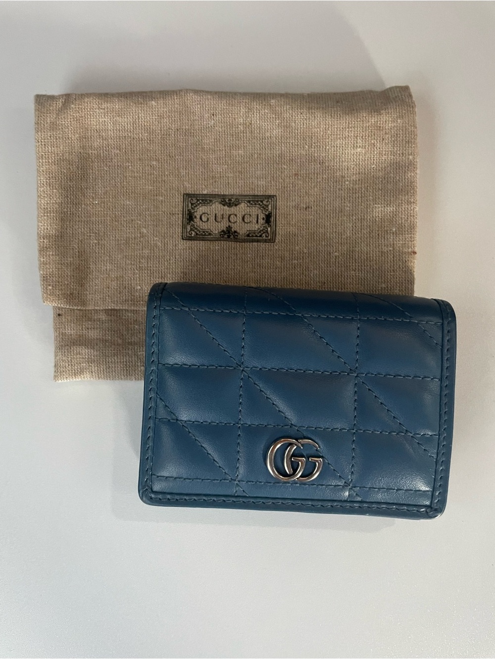 Gucci GG Marmont Matelassé Leather Card Case Wallet | Blue | Style 466492
